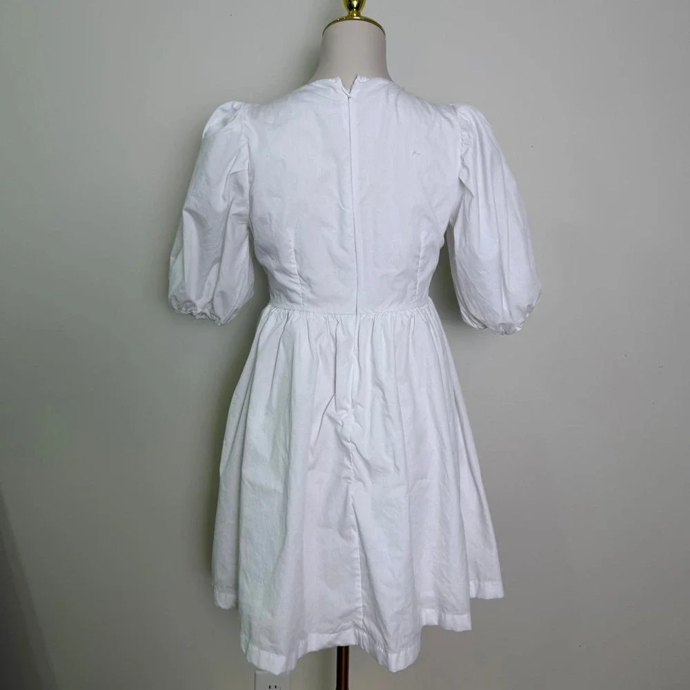 Abercrombie & Fitch White Puff Sleeve Tie-Front Mini Dress Small Tall (ST)